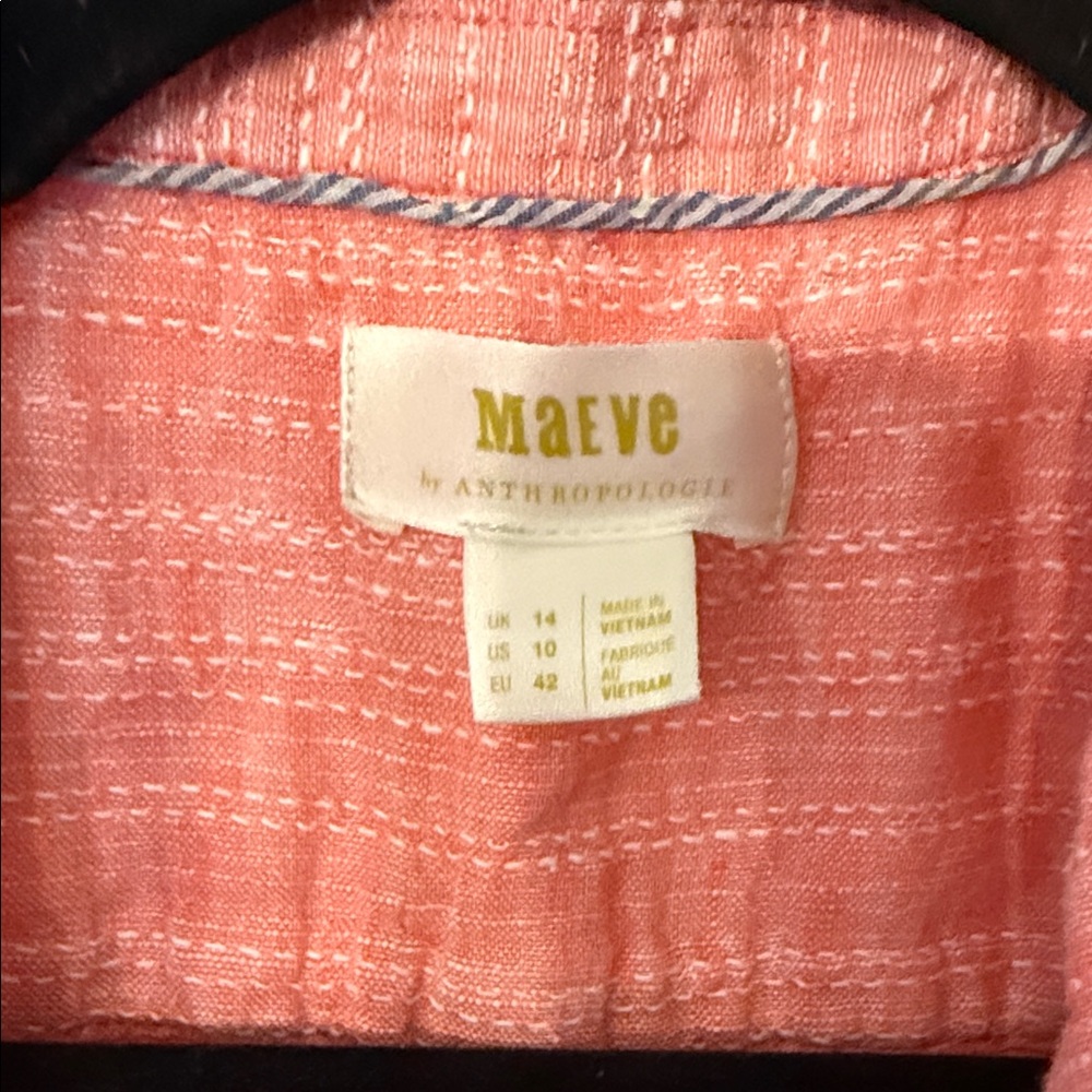 Maeve‎ by Anthropologie Sleeveless Button-Down Linen Shirt Size 10 - Picture 2 of 4